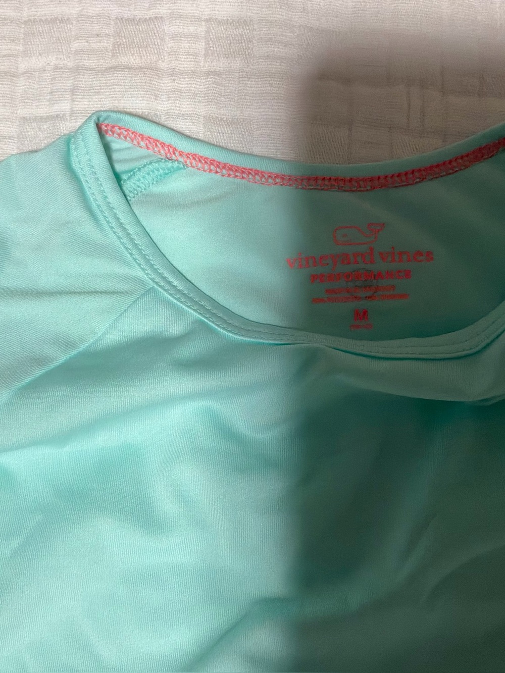 Vineyard Vines Short Sleeve Performance Tee in Aqua with Pink Trim